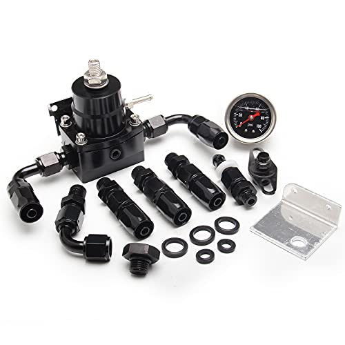 WENJTP EFI Fuel Pressure Regulator Kit with 0-100psi Pressure Gauge AN6-6AN Aluminum Adjustable Universal Fuel Line Hose Fitting Connectors Kit Black HTRACING - Image 2