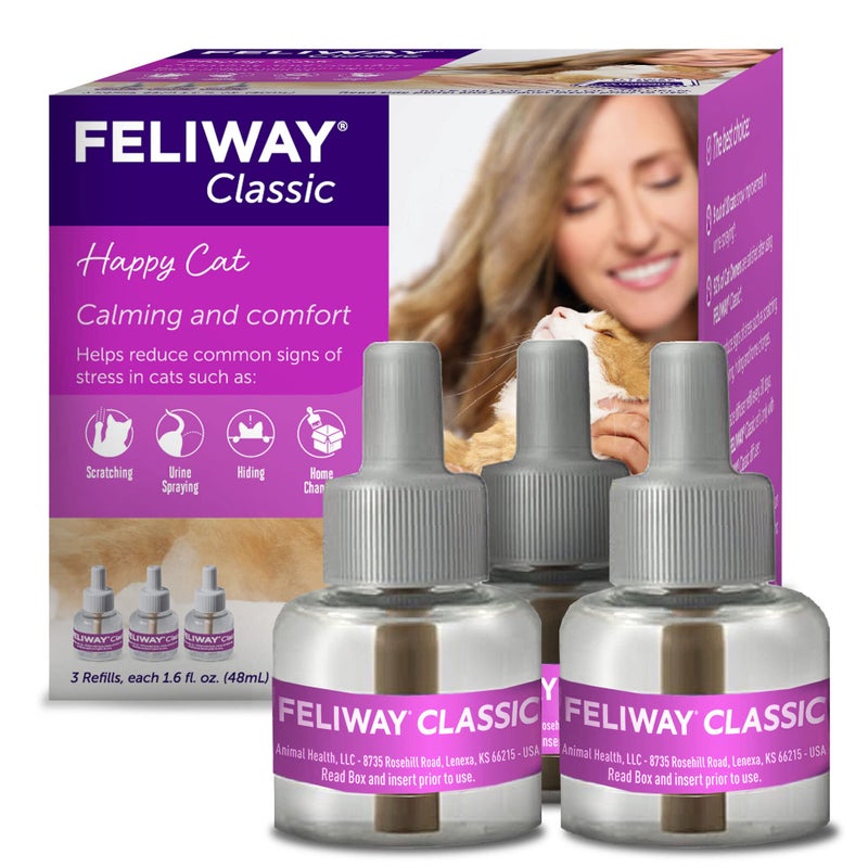 FELIWAYÂ® Classic 3 x 30 Day Cat Calming Refills for Pheromone Diffuser, 3 x 48ml Value Pack - Helps Reduce Common Signs of Stress in Cats & Kittens, Enhanced Calming - Image 1
