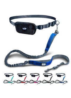 Black Rhino - Premium Hands Free Dog Leash for Running Walking Jogging & Hiking - Adjustable Length Dual Handle Bungee Leash Medium-Large Dogs Neoprene Padded Handles - Free Running Pouch Blue/Gr