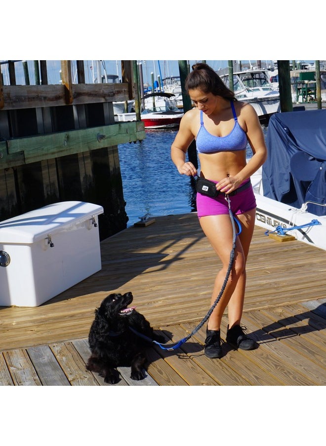 Black Rhino - Black Rhino - Premium Hands Free Dog Leash for Running Walking Jogging & Hiking - Adjustable Length Dual Handle Bungee Leash Medium-Large Dogs Neoprene Padded Handles - Free Running Pouch Blue/Gr - Image 1