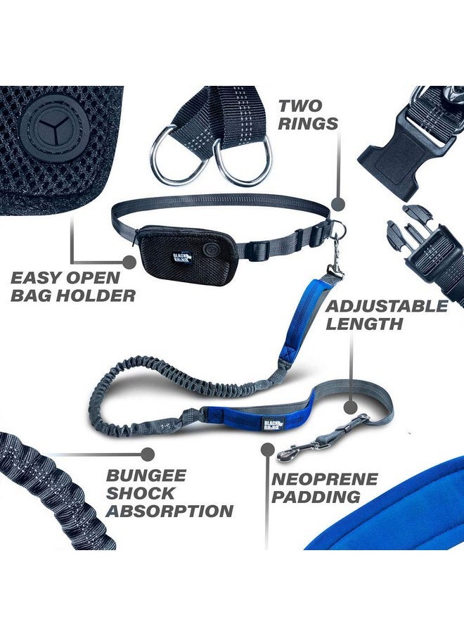 Black Rhino - Black Rhino - Premium Hands Free Dog Leash for Running Walking Jogging & Hiking - Adjustable Length Dual Handle Bungee Leash Medium-Large Dogs Neoprene Padded Handles - Free Running Pouch Blue/Gr - Image 1