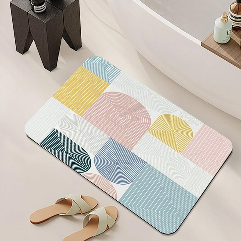 Mid Century Modern Bathroom Rug, Multicolor Geometric Bath Mat, Rainbow Arch Line Bathmats, Abstract Aesthetic Rug for Bathroom, Non Slip Floor Mat, Bathmat Absorbent & Washable & Quick Dry, 24x36Inch - Image 3