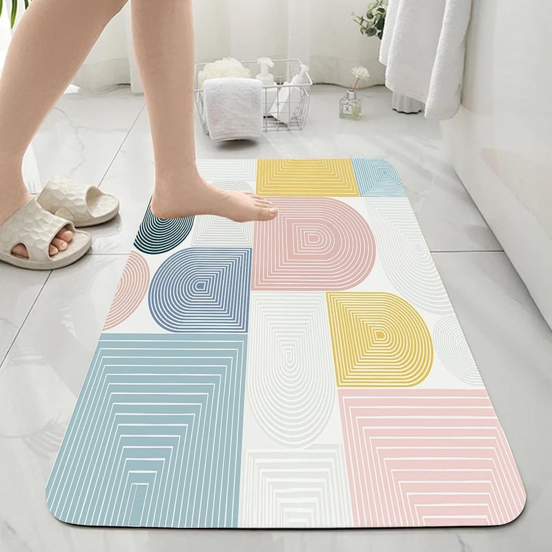 Mid Century Modern Bathroom Rug, Multicolor Geometric Bath Mat, Rainbow Arch Line Bathmats, Abstract Aesthetic Rug for Bathroom, Non Slip Floor Mat, Bathmat Absorbent & Washable & Quick Dry, 24x36Inch - Image 4