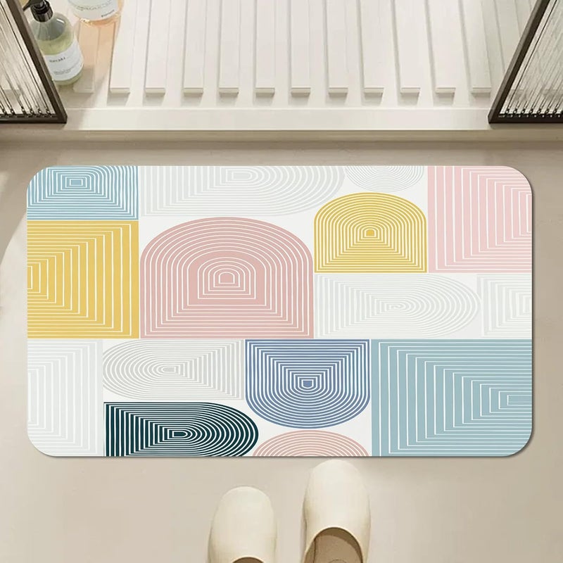 Mid Century Modern Bathroom Rug, Multicolor Geometric Bath Mat, Rainbow Arch Line Bathmats, Abstract Aesthetic Rug for Bathroom, Non Slip Floor Mat, Bathmat Absorbent & Washable & Quick Dry, 24x36Inch - Image 2