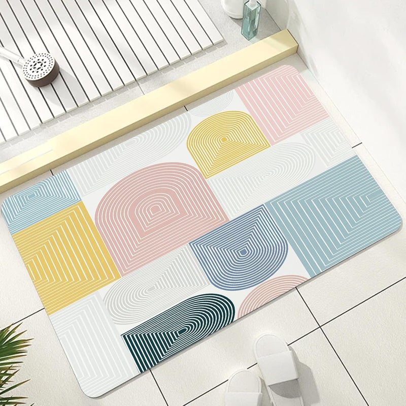 Mid Century Modern Bathroom Rug, Multicolor Geometric Bath Mat, Rainbow Arch Line Bathmats, Abstract Aesthetic Rug for Bathroom, Non Slip Floor Mat, Bathmat Absorbent & Washable & Quick Dry, 24x36Inch - Image 1