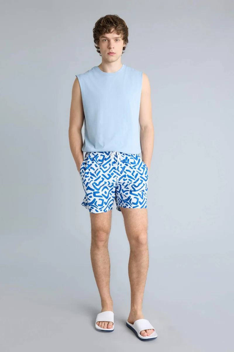 Printed Elastic Waist Swim Shorts