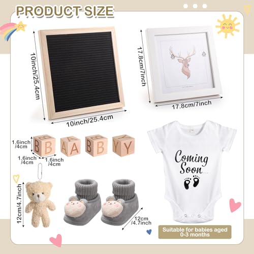 Canlierr 9 Pcs Pregnancy Announcement Set Pregnancy Reveal Ideas Felt Letter Board Baby Bodysuit Booties Photo Frame Bear Plush Wood Blocks for Coming Soon Baby Announcement(Black) - Image 2