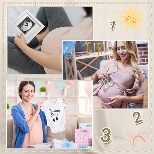 Canlierr 9 Pcs Pregnancy Announcement Set Pregnancy Reveal Ideas Felt Letter Board Baby Bodysuit Booties Photo Frame Bear Plush Wood Blocks for Coming Soon Baby Announcement(Black) - Image 5