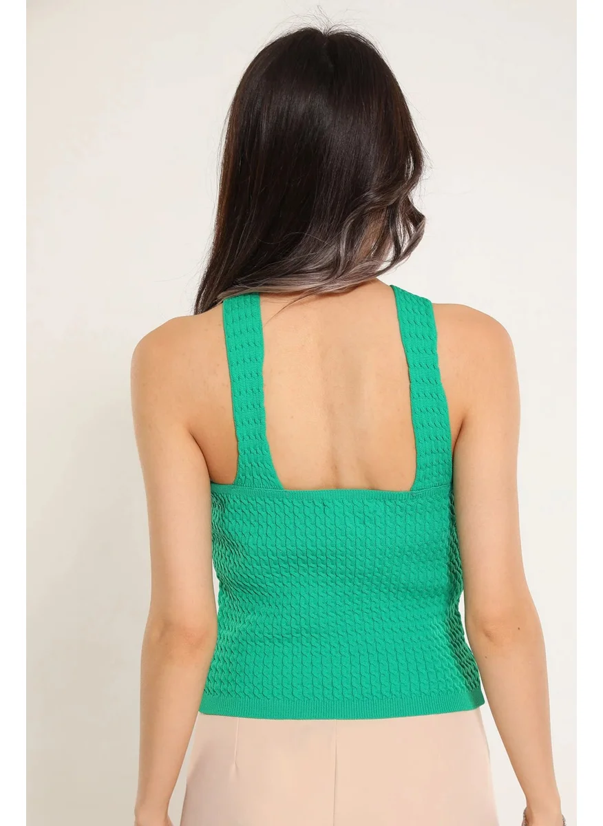 Gülseli Women's V Neck Thick Strap Backless Seasonal Knitwear Blouse