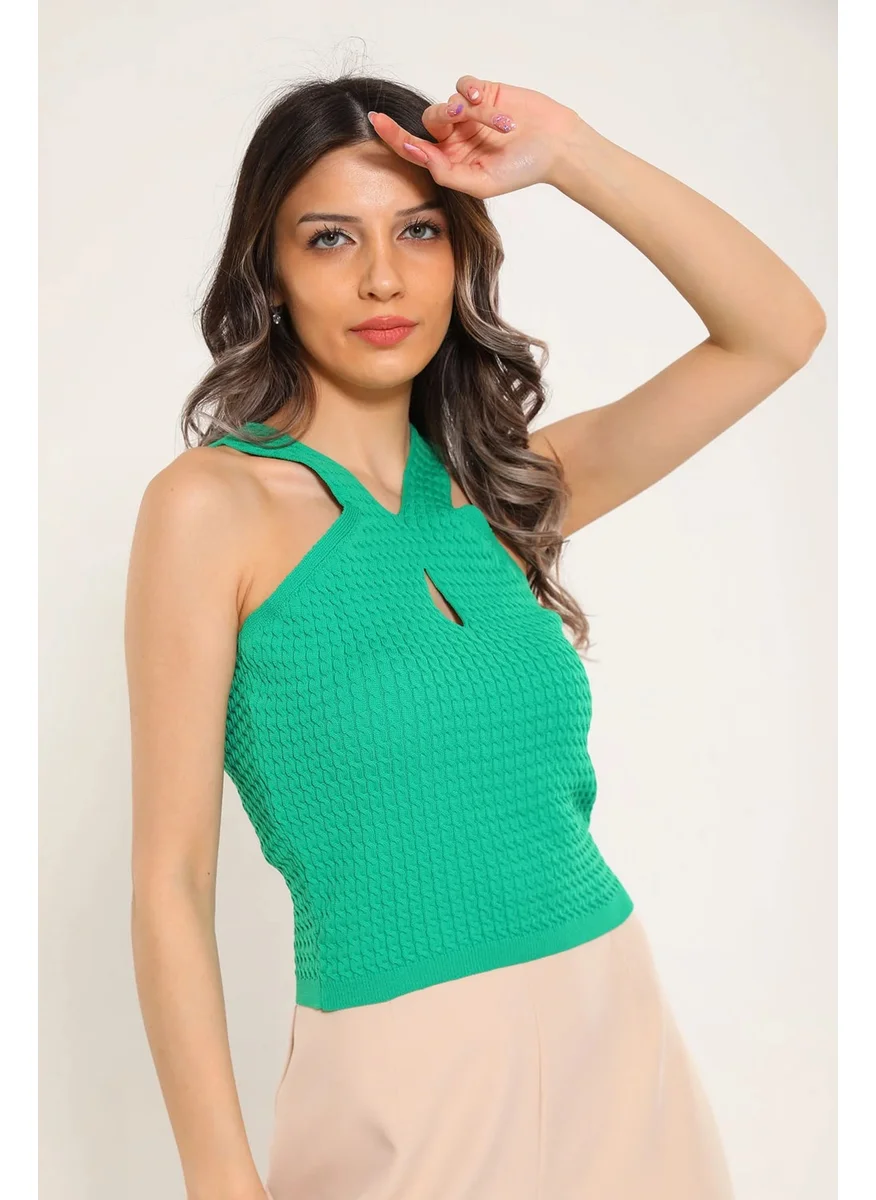 Gülseli Women's V Neck Thick Strap Backless Seasonal Knitwear Blouse