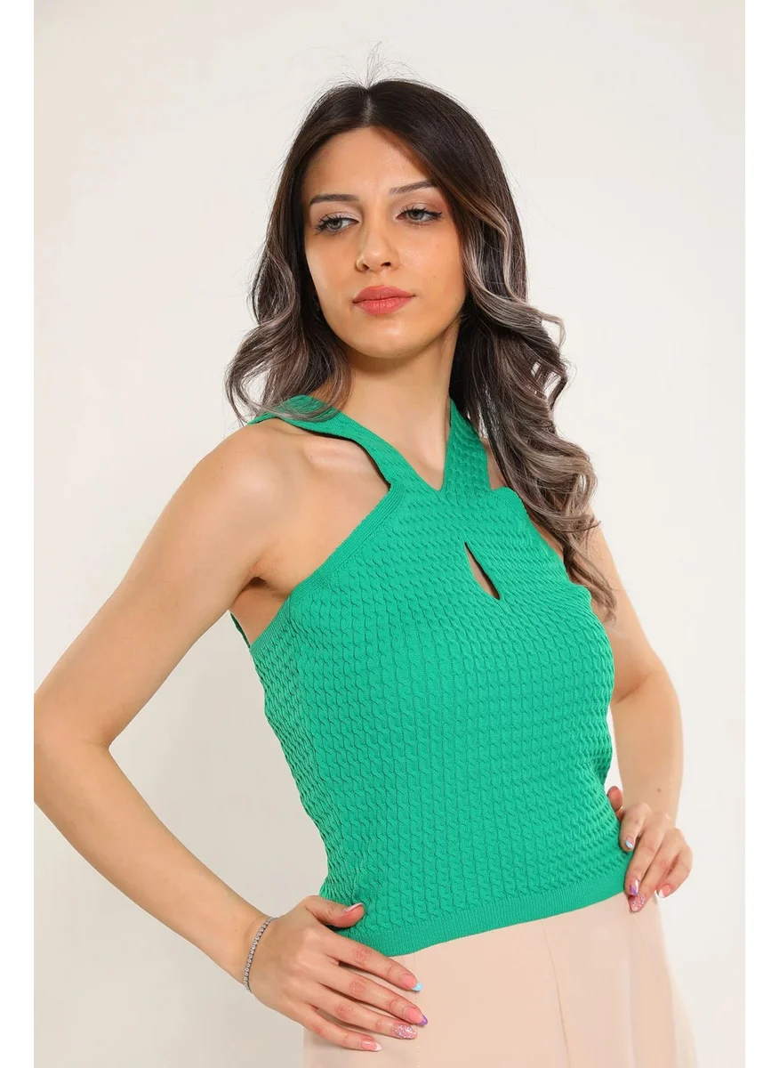 Gülseli Women's V Neck Thick Strap Backless Seasonal Knitwear Blouse