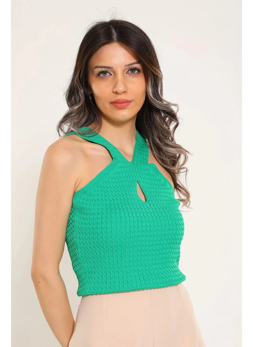 Gülseli Women's V Neck Thick Strap Backless Seasonal Knitwear Blouse