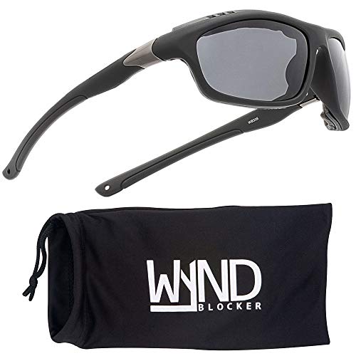 WYND Blocker Airdam Sunglasses Motorcycle Riding, Driving, Fishing, Boating Wrap (Black Matte, Smoke) - Image 1