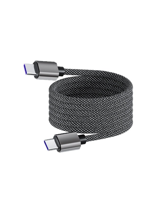 كابل شحن USB-C مغناطيسي ذاتي اللف بقوة 66 واط | سلك مضفر بالنايلون مضاد للتشابك للشحن السريع ومزامنة البيانات | توافق عالمي مع أجهزة آيفون وسامسونج وهواوي - Image 1