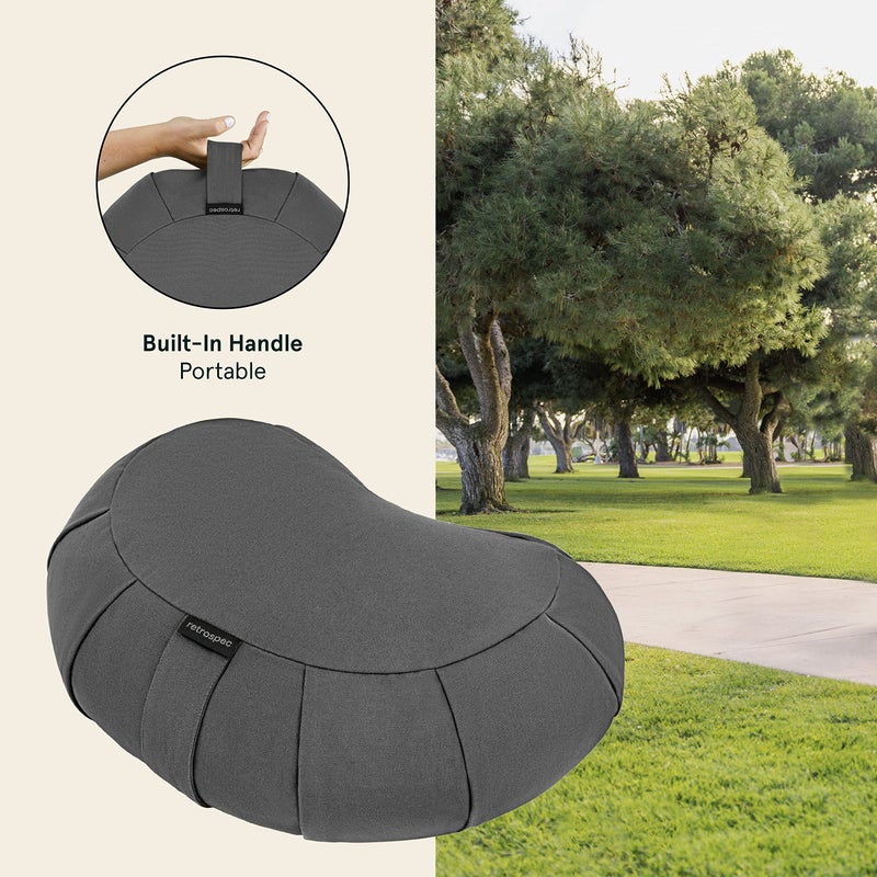 Retrospec Sedona Zafu Meditation Cushion with Buckwheat Hull Fill - Adjustable Yoga & Pilates Equipment Support - 17in Crescent Cotton Cover - Image 3