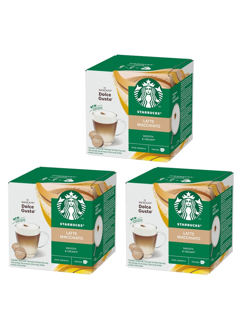 Starbucks Latte Macchiato Coffee, 12 Capsules, Pack of 3 