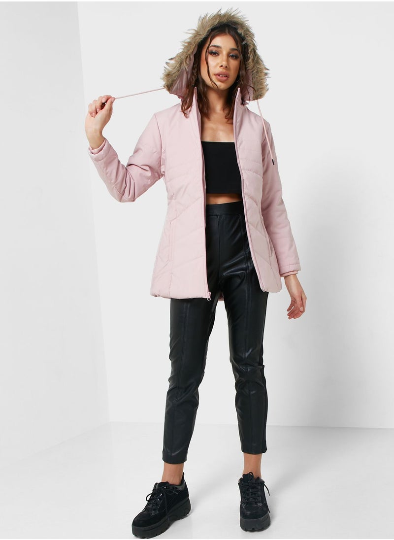 Ginger - Urban Minx Urban Minx Longline Padded Jacket With Hood - Image 1
