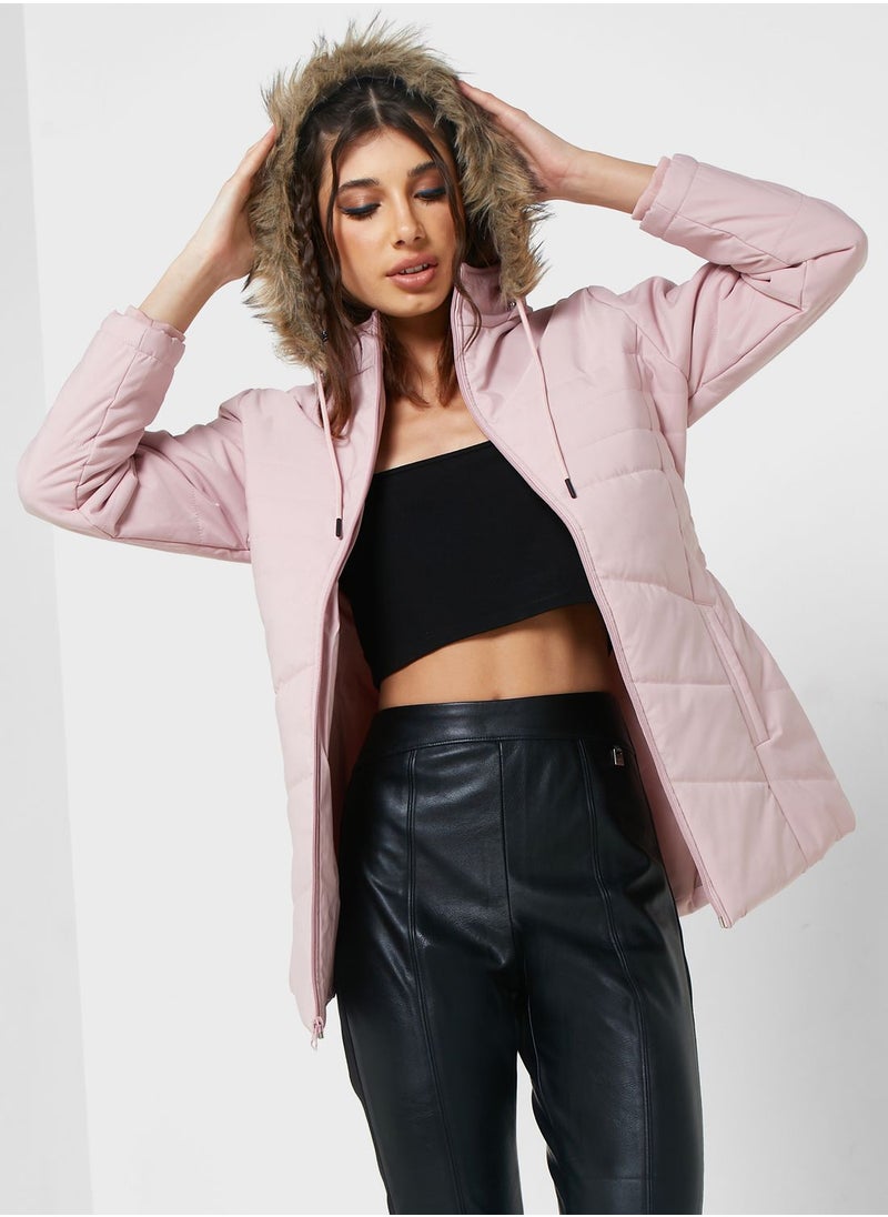 Ginger - Urban Minx Urban Minx Longline Padded Jacket With Hood - Image 1