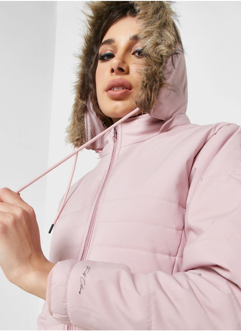 Ginger - Urban Minx Urban Minx Longline Padded Jacket With Hood - Image 1