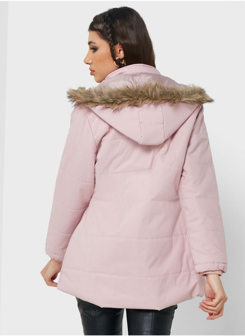 Ginger - Urban Minx Urban Minx Longline Padded Jacket With Hood - Image 1