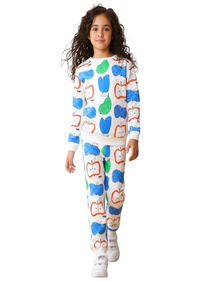 ANTHRILO Apple PEAR GILRS Fleece Sweatshirt Jogger Set - White | 2-3 Years - Image 1