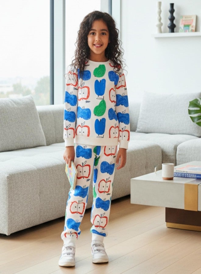 ANTHRILO Apple PEAR GILRS Fleece Sweatshirt Jogger Set - White | 2-3 Years - Image 2