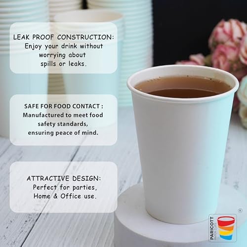 PARICOTT 250ml – 100 Cups | White Plain Paper Cups | Eco-Friendly & Recyclable Disposable Cups for Juice, Water, Cold Drinks, Cocktails | Ideal for Parties, Weddings, Events, Office & Everyday Use - Image 2
