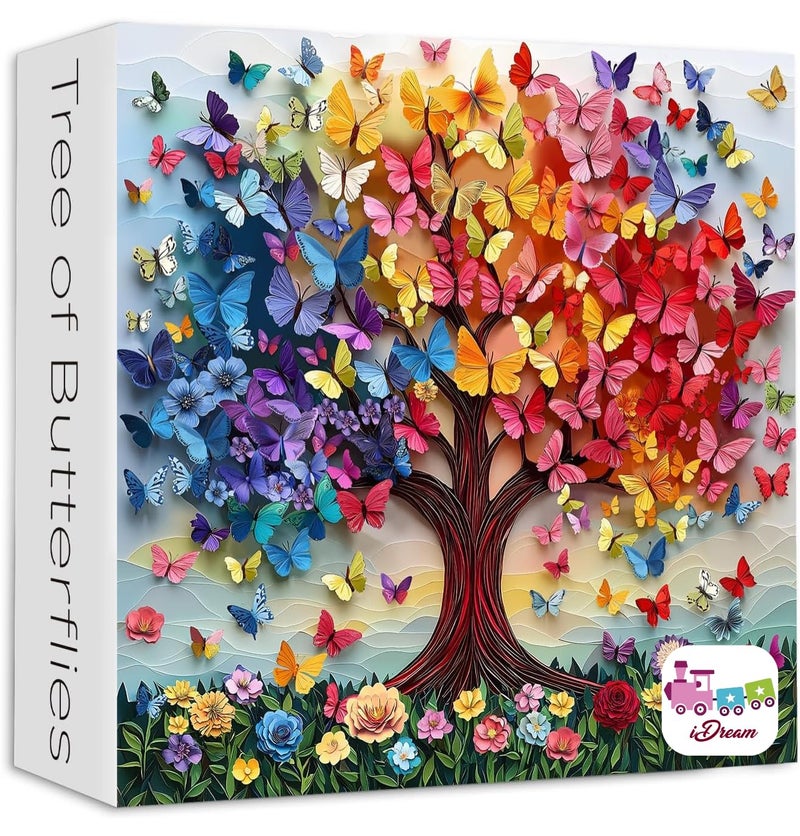 iDream 1000 Pieces Jigsaw Puzzle – Artistic 3D Design, Colorful Wall Decor, Challenging Puzzle Gift for Friends & Family (Butterfly Tree) - Image 1