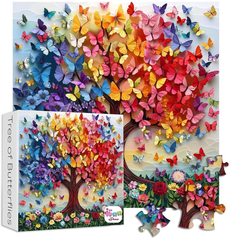 iDream 1000 Pieces Jigsaw Puzzle – Artistic 3D Design, Colorful Wall Decor, Challenging Puzzle Gift for Friends & Family (Butterfly Tree) - Image 4