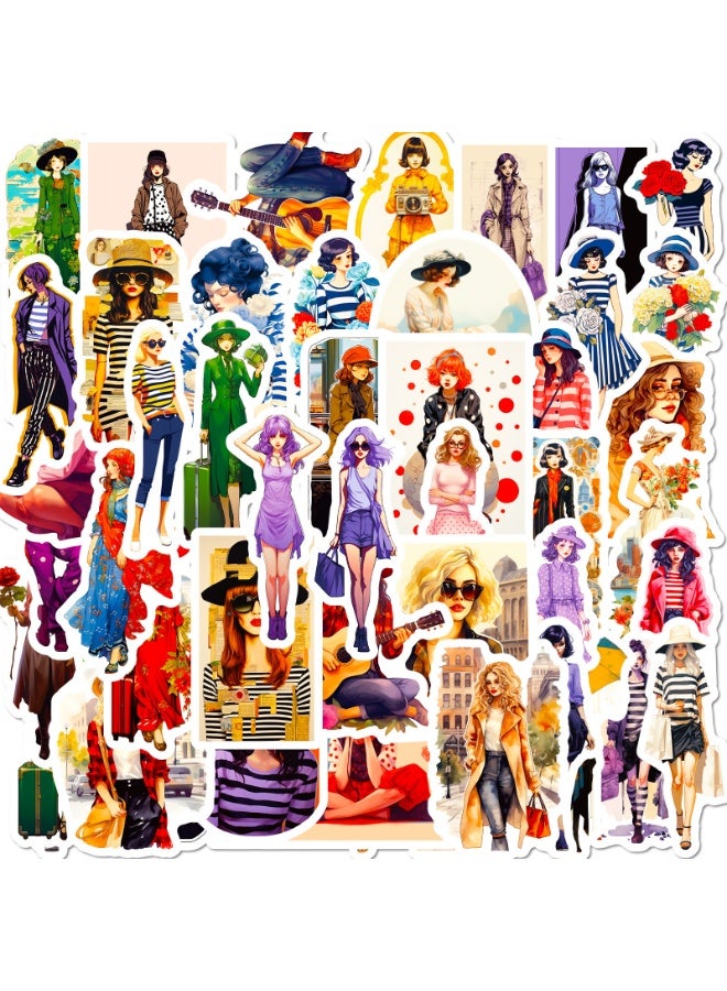 NIBEMINENT 50 Pcs Cute Urban Girl Deco Kit Waterproof Stickers, High Definition Printing Bright Colors, Suitable for Laptop Skateboard Luggage Water Bottle Guitar DIY - Image 2