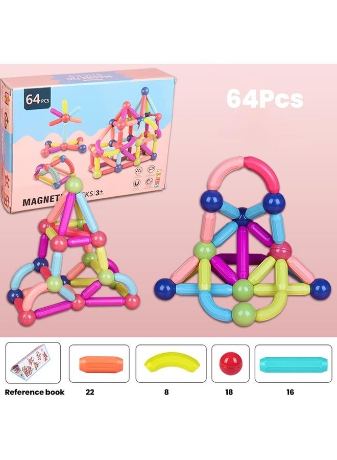 3D Magnetic Building Sticks & Blocks Set 64 PCS Educational Magnet Stacking Toys for Kids & Toddlers Creative STEM Puzzle Gift for Early Learning & Development  - Image 3