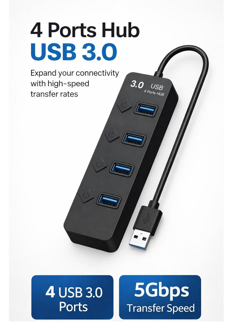 بورتز موزع USB 3.0 متعدد المنافذ بأربعة منافذ USB بسرعة 5 جيجابت في الثانية موزع USB لتمديد USB المحمول لأجهزة الكمبيوتر المحمولة والمزيد - Image 1