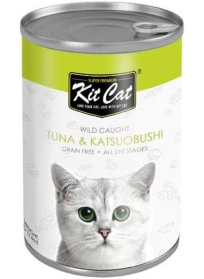 Kit Cat Tuna & Katsuobushi Wet Cat Food, 400g - Premium Recipe with Bonito Flakes, Complete and Balanced Meal for Adult Cats