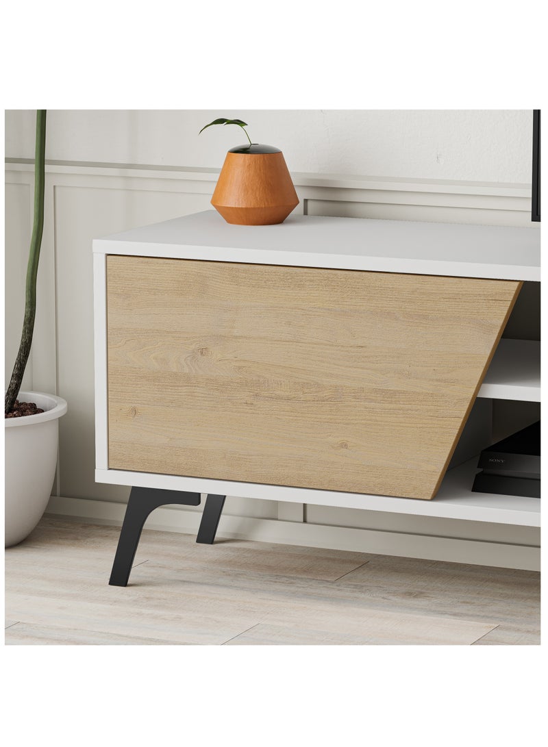 Mourah Home Fiona TV Cabinet Up To 70'' Inch TV| 3-Door and 2-Tier Storage Cabinet| TV Units for Living Room|180x35.6x48 cm|White/Oak - Image 4