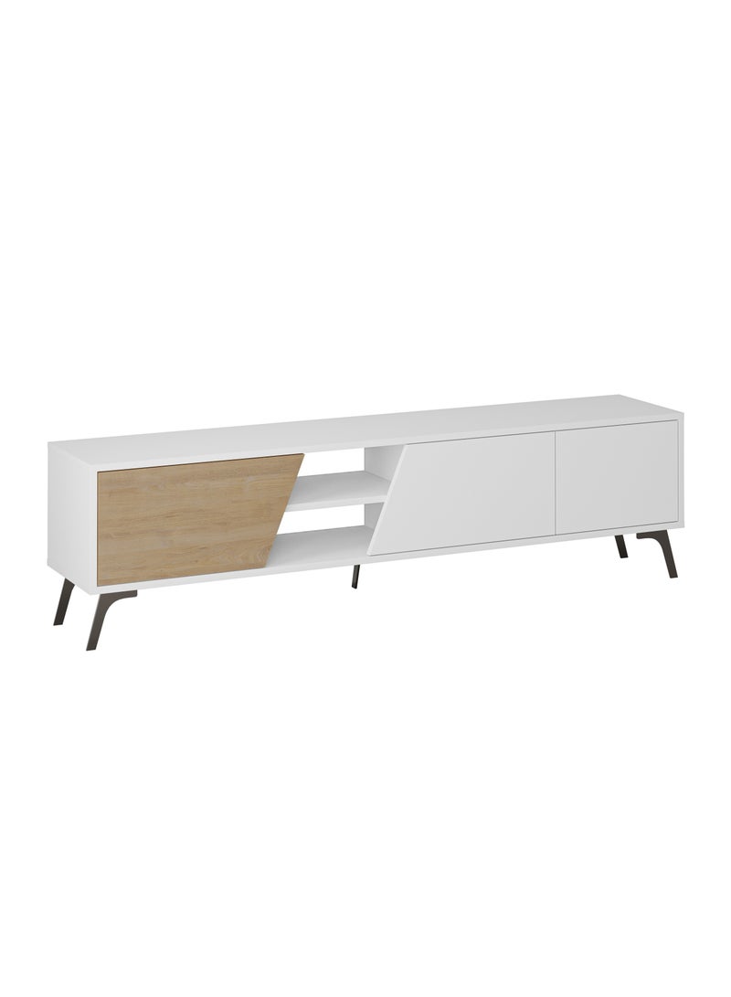 Mourah Home Fiona TV Cabinet Up To 70'' Inch TV| 3-Door and 2-Tier Storage Cabinet| TV Units for Living Room|180x35.6x48 cm|White/Oak - Image 5