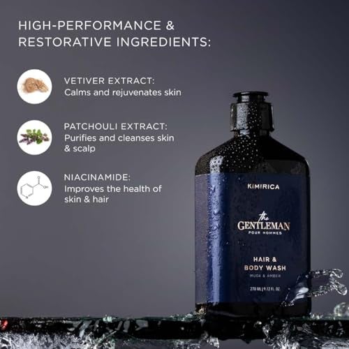 Kimirica The Gentleman Niacinamide Hair & Body Wash -270ml|Enriched with high-performance and restorative blend of Vetiver, Patchouli, and Niacinamide - Image 5