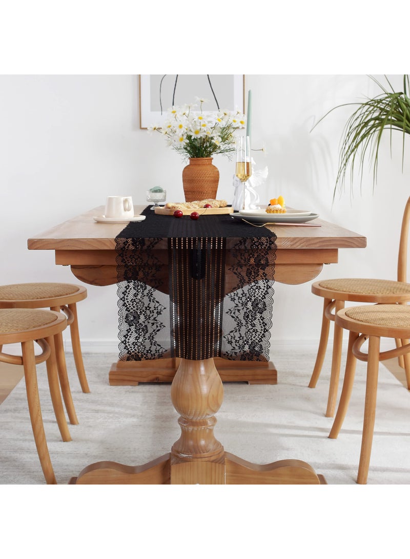 SYOSI عداء طاولة، دانتيل أسود بطول 72 بوصة، نمط ريفي عتيق، عداء طاولة مراكمة بوهيمي، عداء طاولة من قماش الغاز، عداء طاولة للتزيين لمناسبات الزفاف وطاولات الطعام وطاولات القهوة وزينة الأدراج - Image 1
