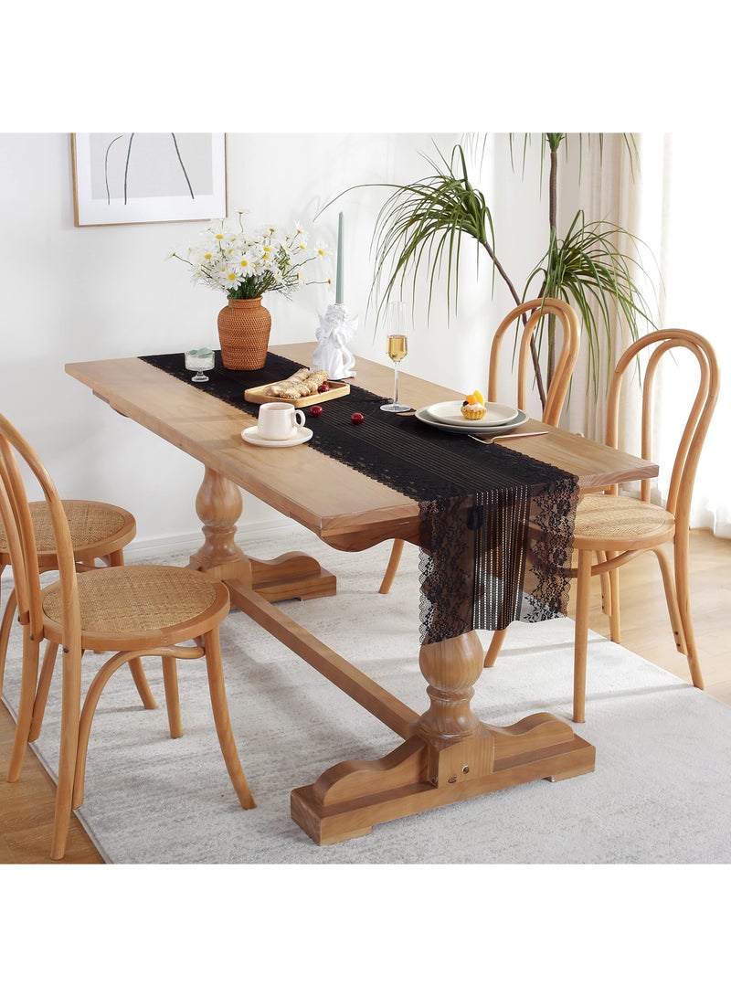 SYOSI عداء طاولة، دانتيل أسود بطول 72 بوصة، نمط ريفي عتيق، عداء طاولة مراكمة بوهيمي، عداء طاولة من قماش الغاز، عداء طاولة للتزيين لمناسبات الزفاف وطاولات الطعام وطاولات القهوة وزينة الأدراج - Image 2