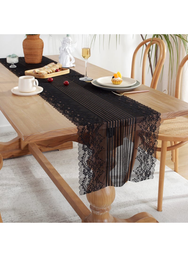 SYOSI عداء طاولة، دانتيل أسود بطول 72 بوصة، نمط ريفي عتيق، عداء طاولة مراكمة بوهيمي، عداء طاولة من قماش الغاز، عداء طاولة للتزيين لمناسبات الزفاف وطاولات الطعام وطاولات القهوة وزينة الأدراج - Image 3