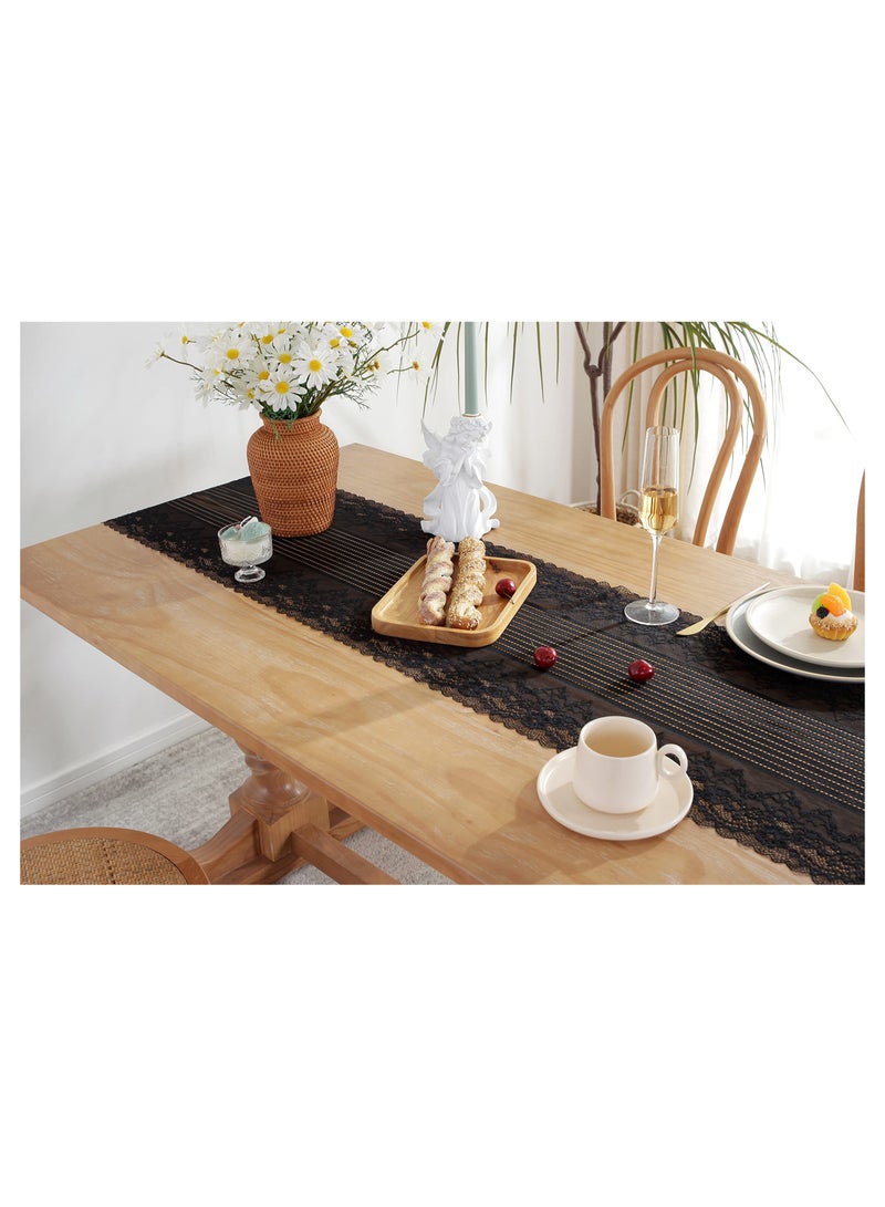 SYOSI عداء طاولة، دانتيل أسود بطول 72 بوصة، نمط ريفي عتيق، عداء طاولة مراكمة بوهيمي، عداء طاولة من قماش الغاز، عداء طاولة للتزيين لمناسبات الزفاف وطاولات الطعام وطاولات القهوة وزينة الأدراج - Image 4