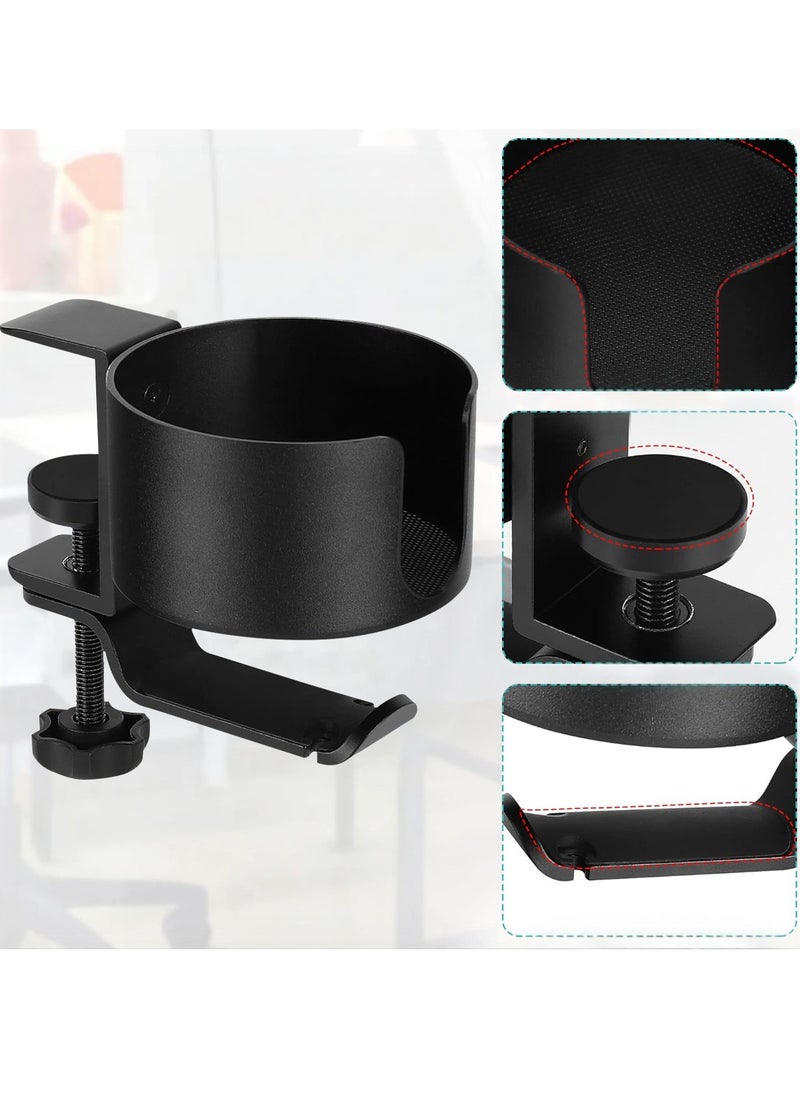 2-in-1 Headphone Stand & Desk Cup Holder, 360° Rotatable, with Cable Organizer, Black Gaming Headset Clamp.