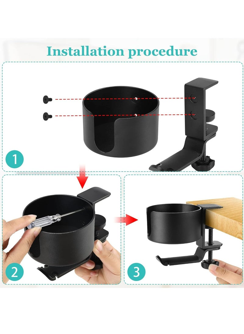 2-in-1 Headphone Stand & Desk Cup Holder, 360° Rotatable, with Cable Organizer, Black Gaming Headset Clamp.
