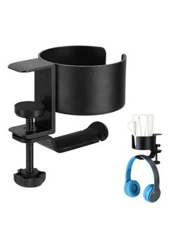 Oasisgalore 2-in-1 Headphone Stand & Desk Cup Holder, 360° Rotatable, with Cable Organizer, Black Gaming Headset Clamp.  - Image 1