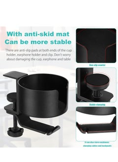 Oasisgalore 2-in-1 Headphone Stand & Desk Cup Holder, 360° Rotatable, with Cable Organizer, Black Gaming Headset Clamp.  - Image 2