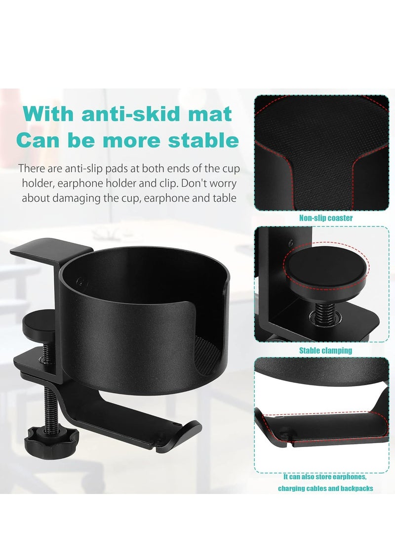 Oasisgalore - 2-in-1 Headphone Stand & Desk Cup Holder, 360° Rotatable, with Cable Organizer, Black Gaming Headset Clamp. - Image 1