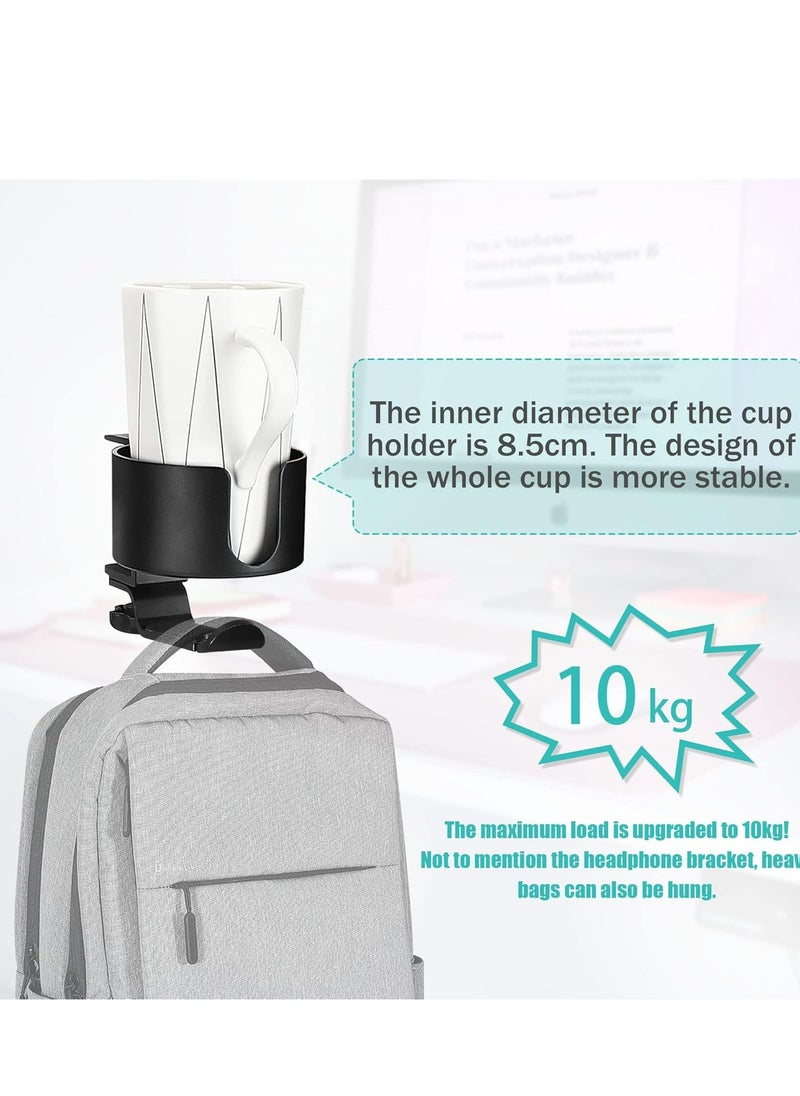 Oasisgalore - 2-in-1 Headphone Stand & Desk Cup Holder, 360° Rotatable, with Cable Organizer, Black Gaming Headset Clamp. - Image 1