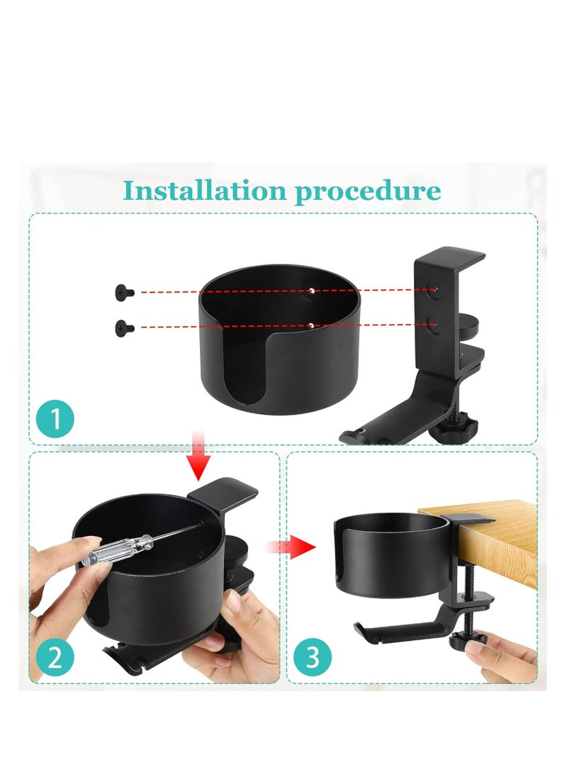 Oasisgalore - 2-in-1 Headphone Stand & Desk Cup Holder, 360° Rotatable, with Cable Organizer, Black Gaming Headset Clamp. - Image 1