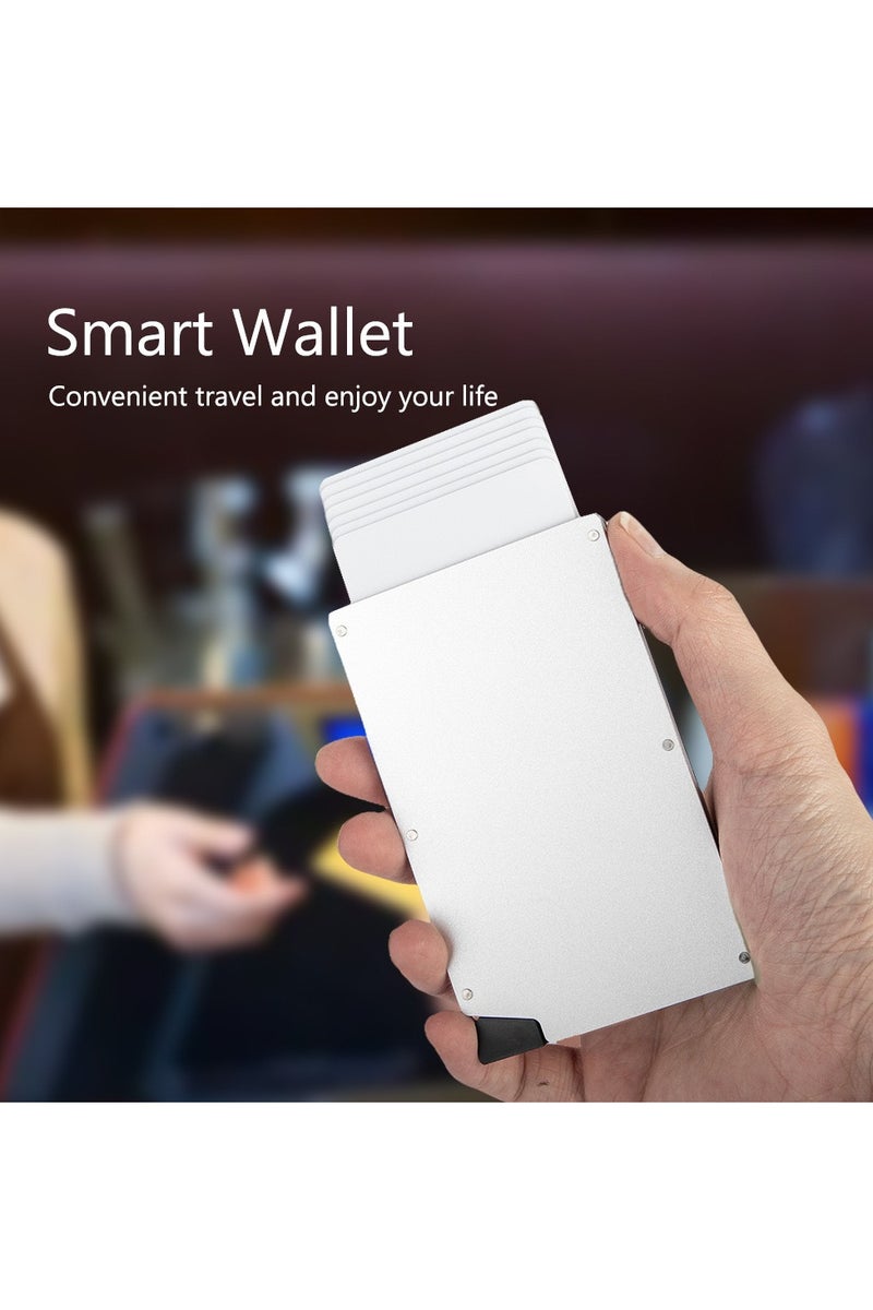 حافظة بطاقات ائتمان من سبائك الألمنيوم بتقنية حجب RFID مع آلية إخراج، محفظة معدنية نحيفة للرجال والنساء، تتسع لـ 6-8 بطاقات، حماية من المسح، حافظة بطاقات خفيفة الوزن مع جيب للعملات - Image 4
