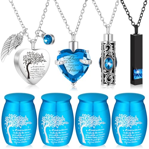 Shimeyao Set of 8 Small Urns for Human Ashes Cremation Urns Keepsake Ash Holders Family Tree Memorial Heart Locket Waterproof for Adults Women Men Loved OnesLight Blue - Image 1