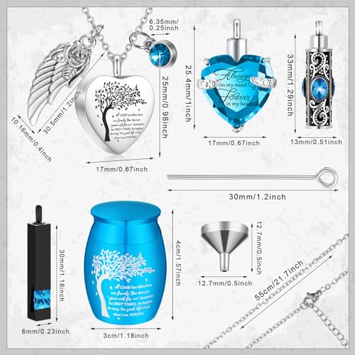 Shimeyao Set of 8 Small Urns for Human Ashes Cremation Urns Keepsake Ash Holders Family Tree Memorial Heart Locket Waterproof for Adults Women Men Loved OnesLight Blue - Image 3